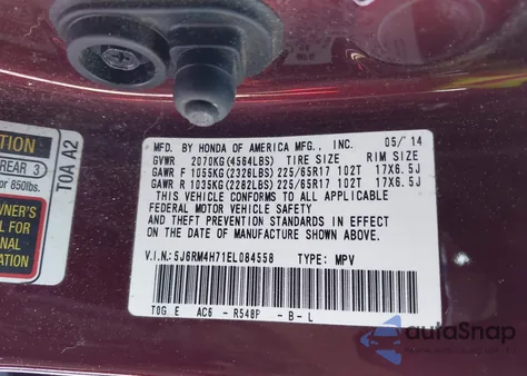 2014 Honda Cr-V Ex-L from USA, damaged, VIN 5J6RM4H71EL084558